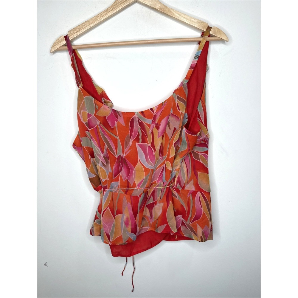 Y2K iCE 100% Silk Wrap Cami Tank Ruffle Colorful Feminine Dainty Preppy Art XL - Picture 2 of 8